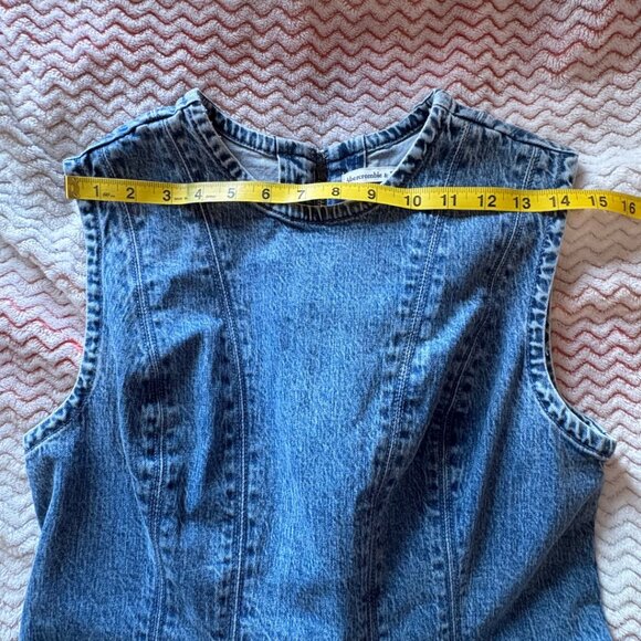 NWT Abercrombie & Fitch Mila High-Neck Blue Denim Mini Dress - Size Large Petite - Picture 5 of 6
